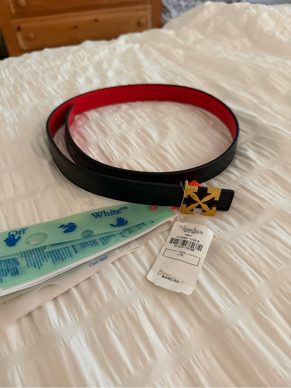 Off-White Black and Red reversible Leather Belt with Gold Arrow Buckle